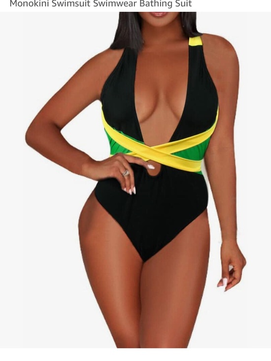 Other - Black One-Piece Monokini Swimsuit with Yellow & Green Accents
